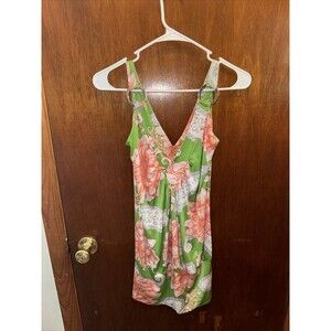 VTG Charlotte Russe Green Floral Hawaiian Mini Dress Size Medium Y2K